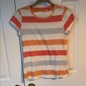 Pilcro and the Letterpress Striped Tee in Orange and Gray